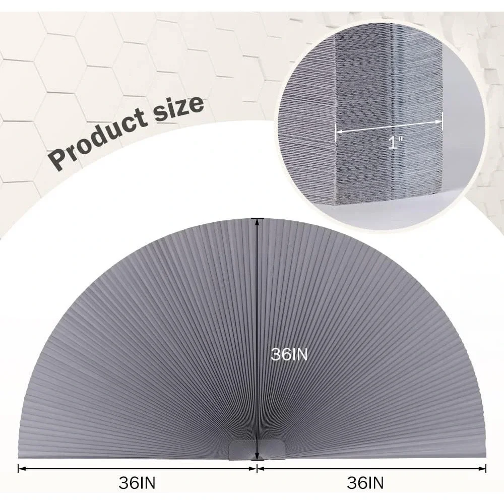 36in Arch Blackout Pleated Shade for Window Half Circle‎ Grey White by LUCKUP